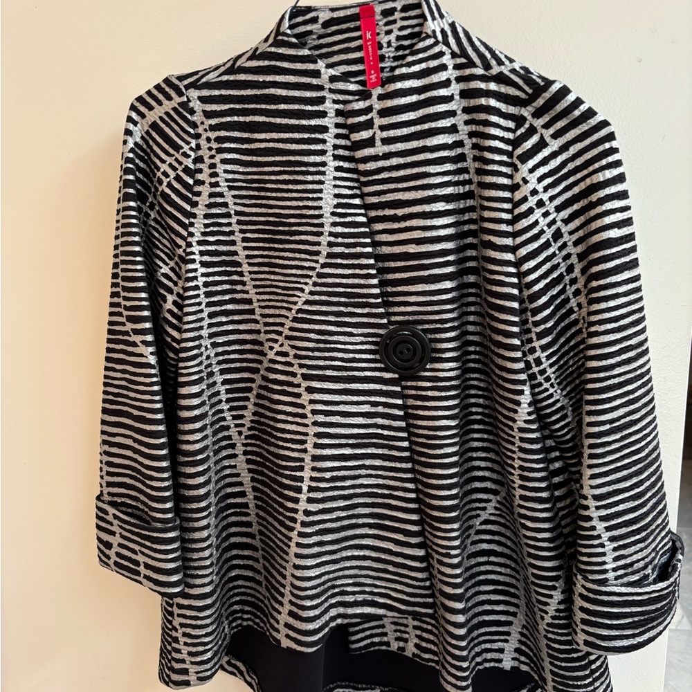 Black and White Striped Blazer with Relaxed Fit